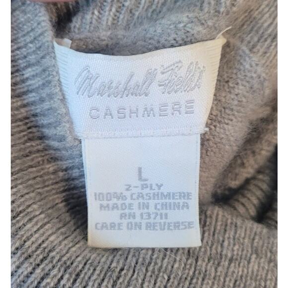 VTG Marshall Field’s Gray Cashmere Beaded Floral Turtleneck Sweater L - Picture 5 of 7